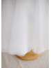 Ivory Satin Tulle Deep V Back Knee Length Flower Girl Dress 